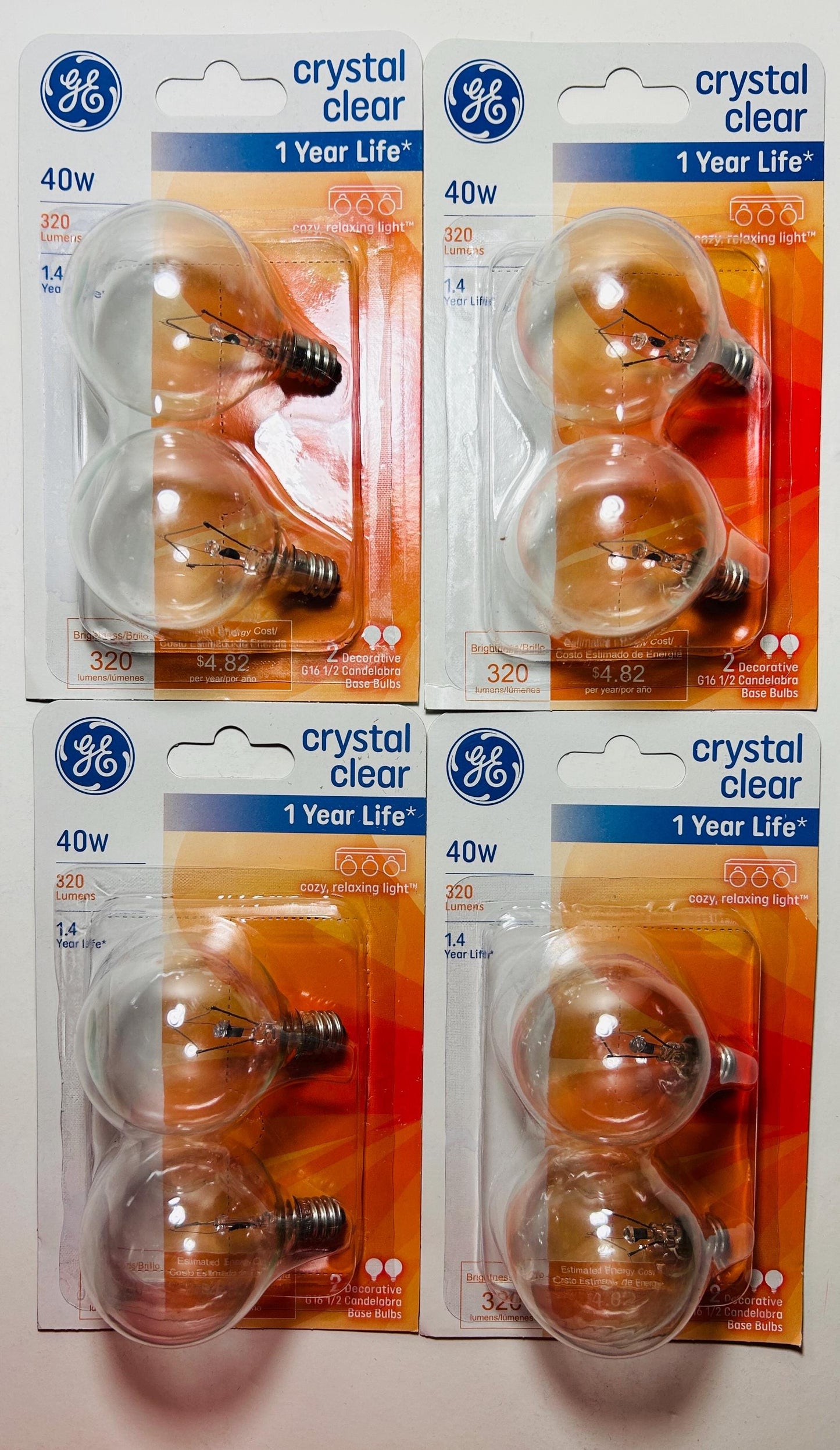 GE Crystal Clear Globe Light Bulbs: 40W E12 Candelabra Base, Dimmable, 2-Pack