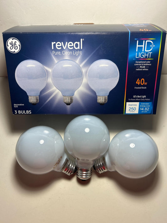 Frosted Globe Light Bulbs: GE Reveal 40W E26 Medium Base (3-Pack)