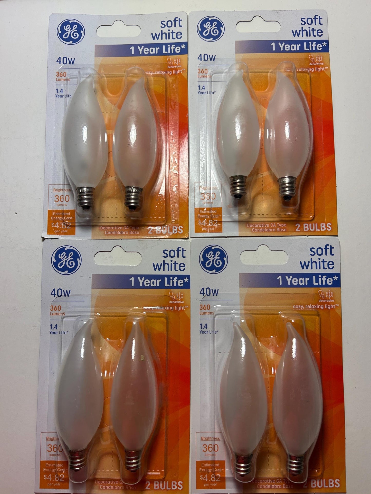 GE 40W Soft White Candelabra Bulbs: E12 Intermediate Base, 360 Lumens (2-Pack)
