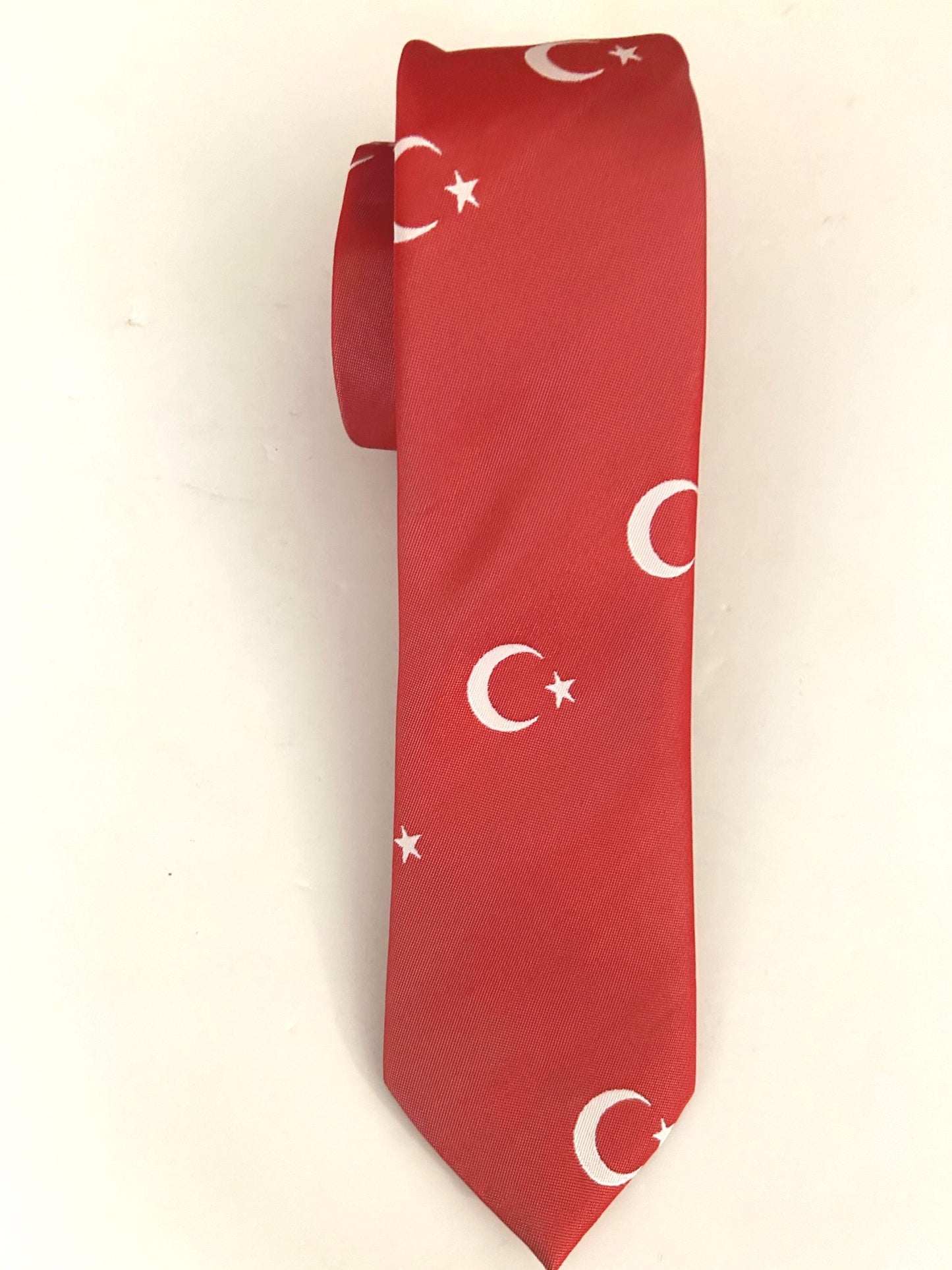 Turkish Flag Necktie: Men's Patriotic Tie, Red Crescent Moon Star