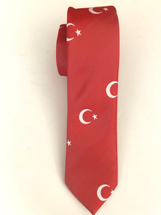 Turkish Flag Necktie: Men's Patriotic Tie, Red Crescent Moon Star